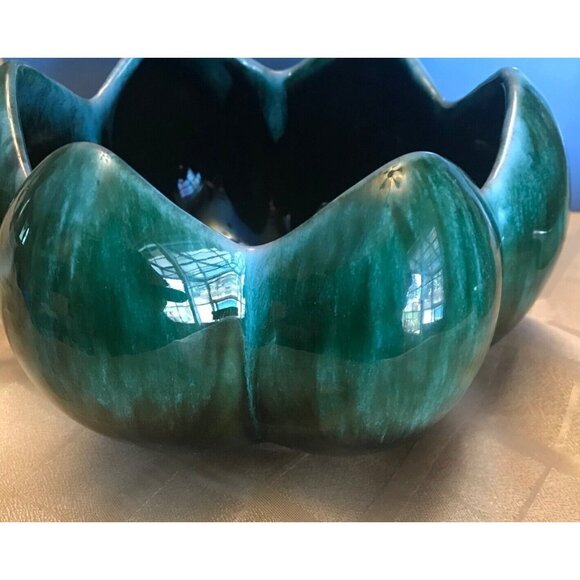 Vintage Blue Mountain BMP Pottery Green Drip Glazed Lotus Bowl Canada MCM - Picture 5 of 7